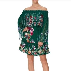 Camilla Green Floral Off-Shoulder Mini Dress